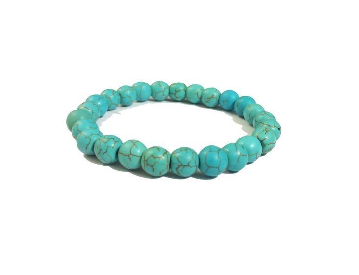 Pulseira de Bolinha Pedra Howlita Turquesa 8mm - Bicudos Acessorios Imagem de Pulseira de Bolinha Pedra Howlita Turquesa 8mm