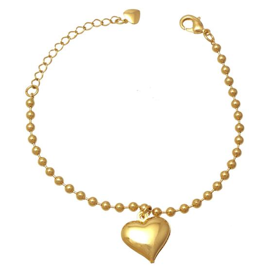Imagem de Pulseira de Bolinhas com Pingente de Coração Folheada em Ouro 18K Softjoias