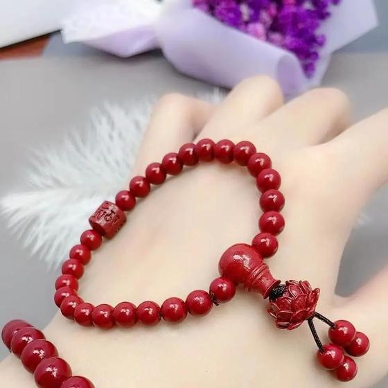 Imagem de Pulseira De Cinábrio Dourado Roxo Com Mantra De Seis Caracteres E Conta De Buda Lótus Serena