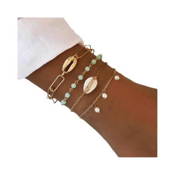 Imagem de Pulseira de Corrente Geométrica Dourada com Strass - Para Mulheres e Meninas