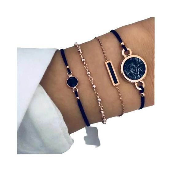 Imagem de Pulseira de Corrente Geométrica Dourada com Strass - Para Mulheres e Meninas