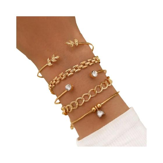 Imagem de Pulseira de Corrente Geométrica Dourada com Strass - Para Mulheres e Meninas
