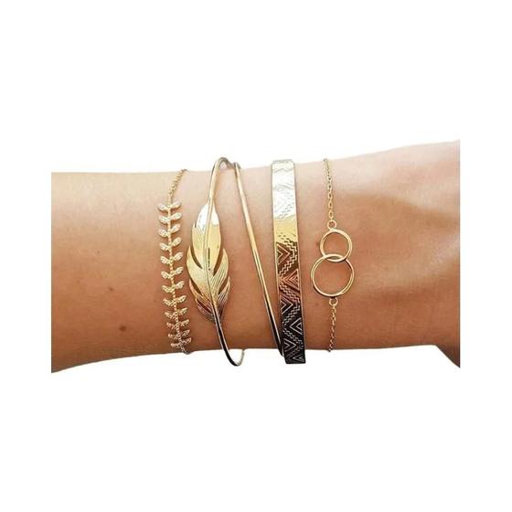 Imagem de Pulseira de Corrente Geométrica Dourada com Strass - Para Mulheres e Meninas
