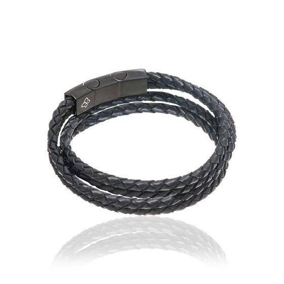 Imagem de Pulseira de couro masculina aço inox rommanel sintético duplo 250286