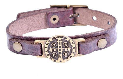 Imagem de Pulseira De Couro Medalhas De São Bento