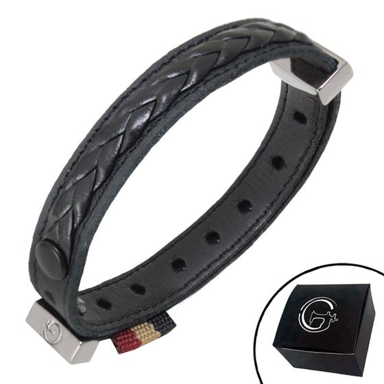 Imagem de Pulseira de Couro Preto Minimalista Black Twist com Fecho Strap Plug Ajustável