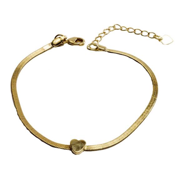 Imagem de Pulseira de fita rabo de rato com coração banhada a ouro 18k