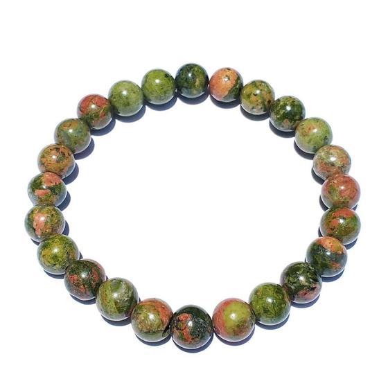 Imagem de Pulseira De Jaspe Unakita Pedra Natural Esfera Tamanho 8 Mm