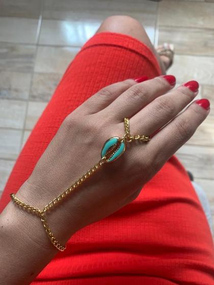 Imagem de Pulseira de mão handchain Banhado a Ouro com búzios esmaltado colorido tendência Praia Verão