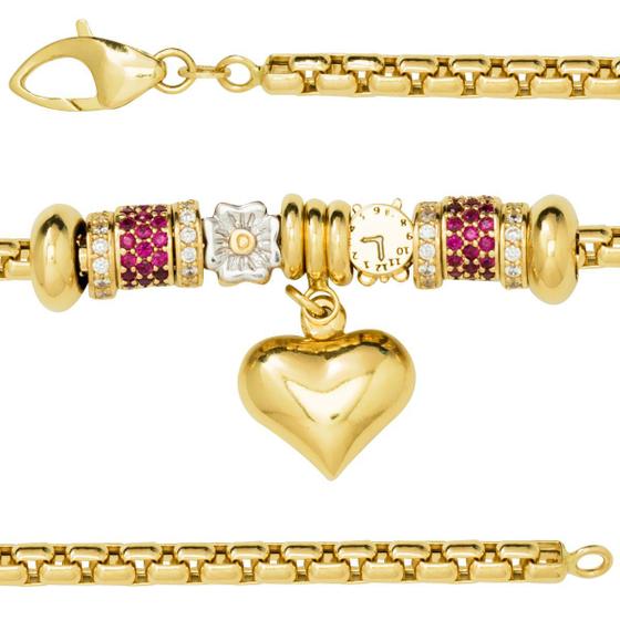 Imagem de Pulseira de Ouro 18k com Berloques e Coração Charm