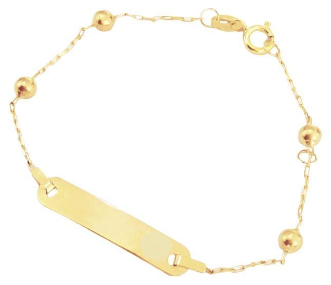 Imagem de Pulseira de Ouro 18k Infantil Bolinha c/ Placa 13 cm ( 0.8 gramas )