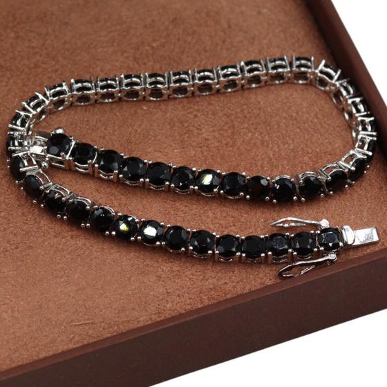 Imagem de Pulseira de Prata 925 com Ródio Riviera Quartzo Negro 19cm