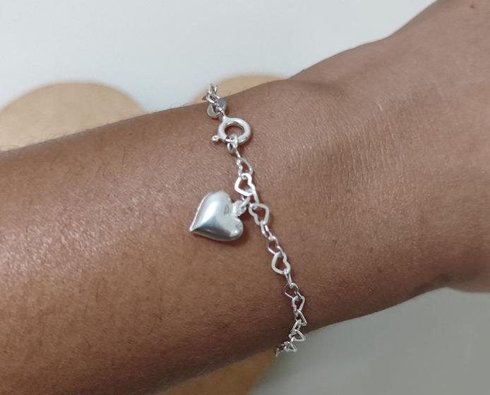 Imagem de Pulseira de Prata 925 Elo de Coração com pingente de coração  Jóias com Garantia 