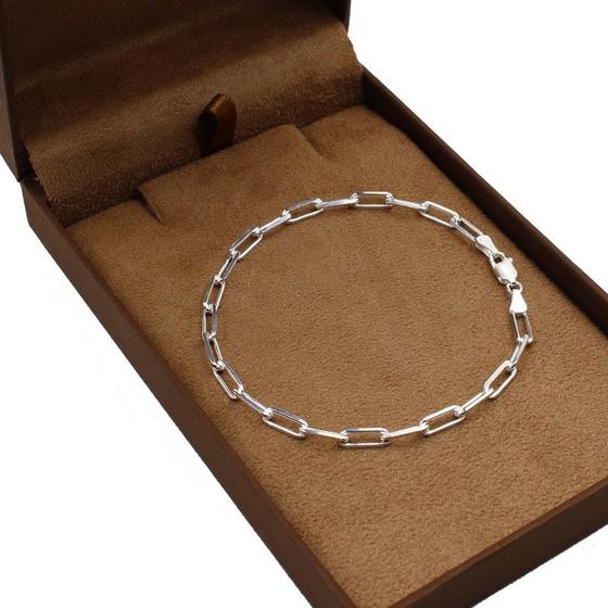 Imagem de Pulseira de prata 925 masculina cadeado alongado 20cm 3,6mm