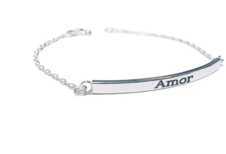Imagem de Pulseira De Prata Chapa Com 4Cm Escrito Amor