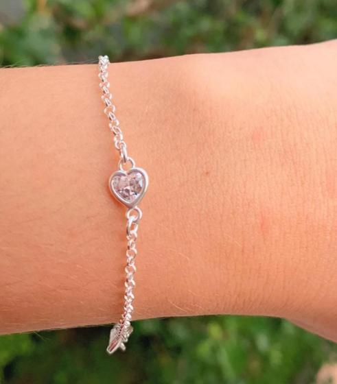 Imagem de Pulseira de Prata com coração de zirconia