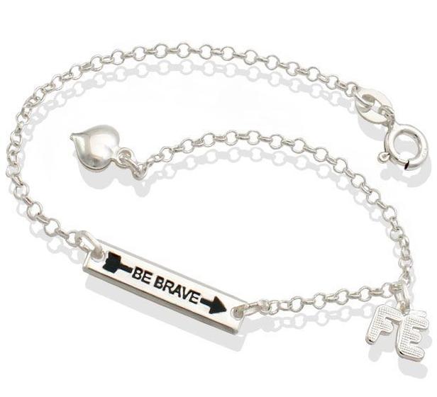 Imagem de Pulseira De Prata Placa Estampada Be Brave Com F E CoraÆo
