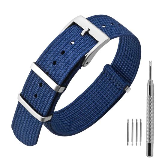 Imagem de Pulseira de relógio ANNEFIT Nylon 20 mm à prova d'água com fivela prateada