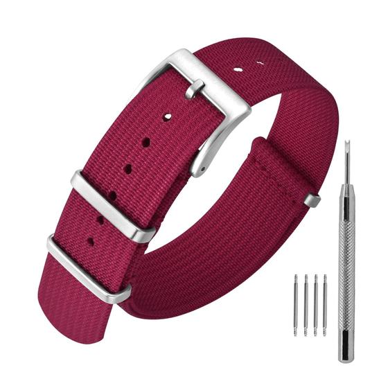Imagem de Pulseira de Relógio ANNEFIT Nylon 22mm - À Prova D'Água com Fivela Prateada