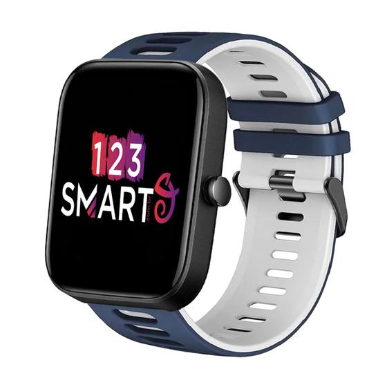 Imagem de Pulseira de Silicone Esportiva compatível com Bip 3 A2172 / Bip / Bip U - Azul Marinho com Branco