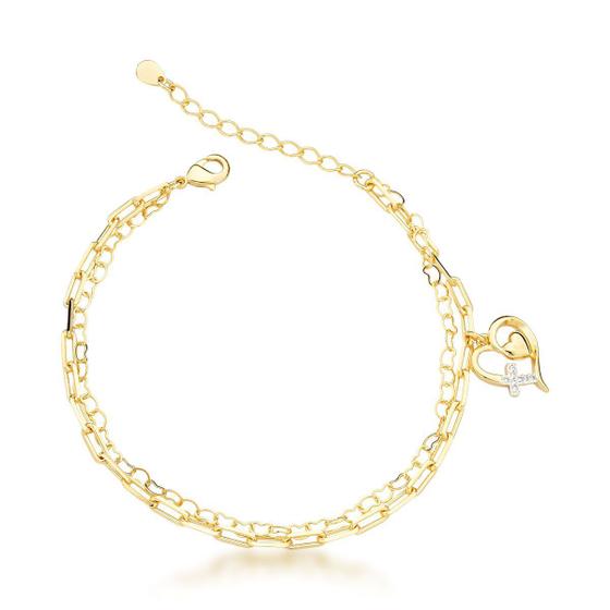 Imagem de Pulseira Dupla com Coração  Banhado a Ouro 18k