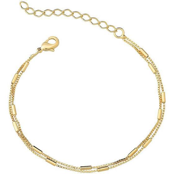 Imagem de Pulseira duplo corrente veneziana e canutilhos 16cm