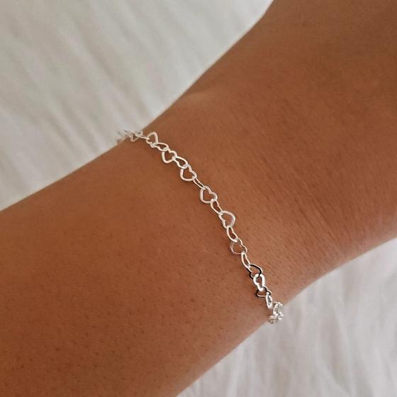 Pulseira elo coração prata 925 Menor preço em Pulseira elo coração prata 925