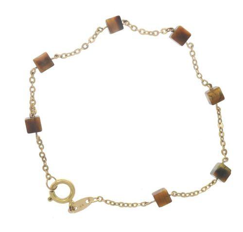Imagem de Pulseira Elo Português Com Cubos Olho De Tigre Ouro J25343