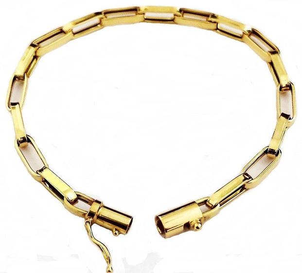 Imagem de Pulseira Elo Quadrado com Fecho Canhão Masculina 18cm 3.3 grama em Ouro 18k