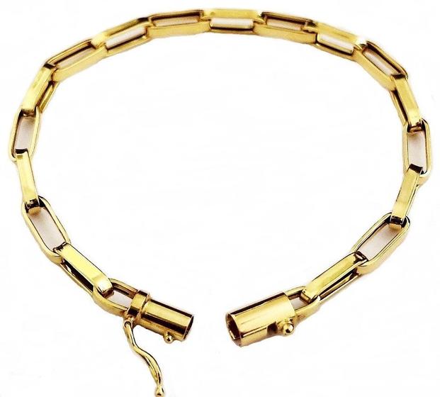 Imagem de Pulseira Elo Quadrado com Fecho Canhão Masculina 23cm 4.3 grama em Ouro 18k