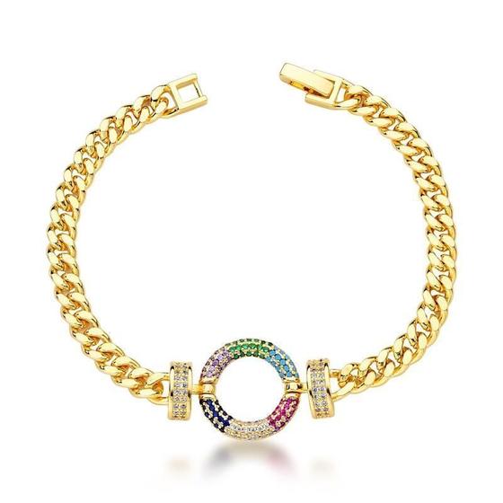 Imagem de Pulseira elos com  passante circulo vazado  cravejado zircônia colorida 