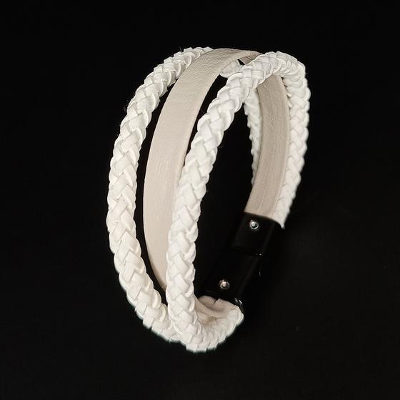 Imagem de Pulseira em couro branco com fecho magnético
