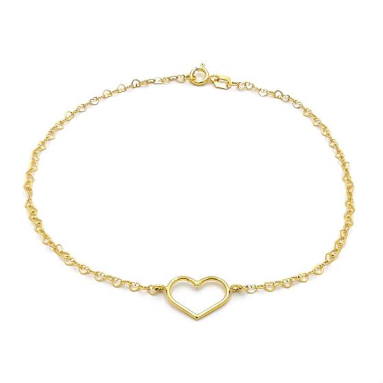 Imagem de Pulseira Em Ouro 18k Corações com Berloque Pingente Coração Feminina Bracelete