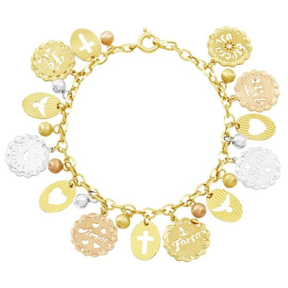 Pulseira em Ouro 18K Três Tons com Berloques - AU3069 Menor preço em Pulseira em Ouro 18K Três Tons com Berloques - AU3069