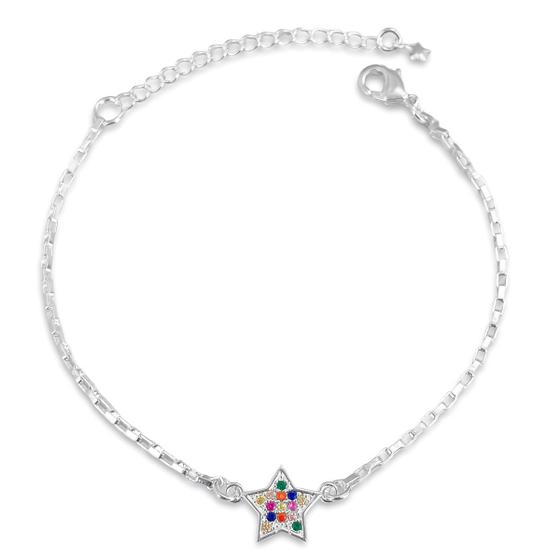 Imagem de Pulseira Estrela Zircônia Colorida Banhada a Prata Semijoia