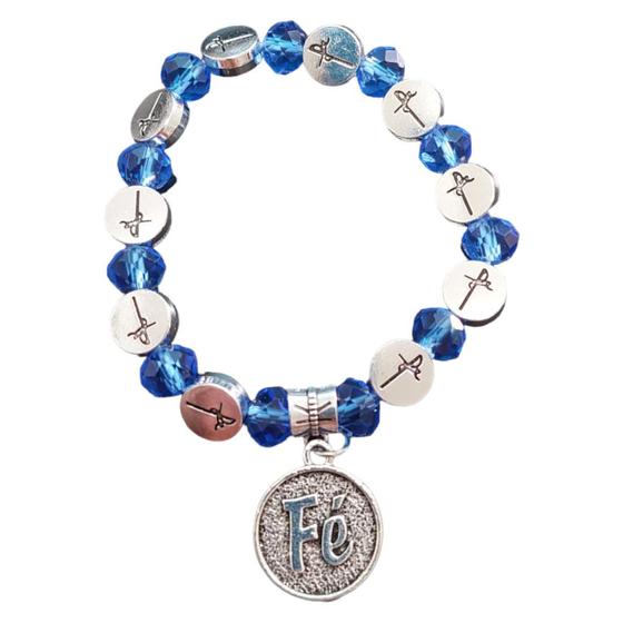 Imagem de Pulseira fé com cristal azul pingente fé religiosa