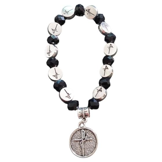 Imagem de Pulseira fé com cristal preta pingente fé religiosa