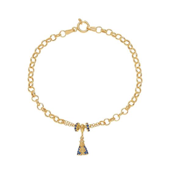 Imagem de Pulseira Femenina Portuguesa Nossa Senhora Aparecida Ouro 18k 750