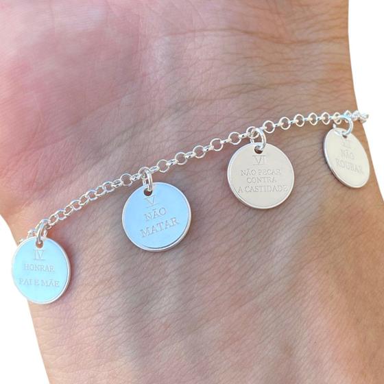 Imagem de Pulseira Feminina 10 Mandamentos Prata Legítima 925