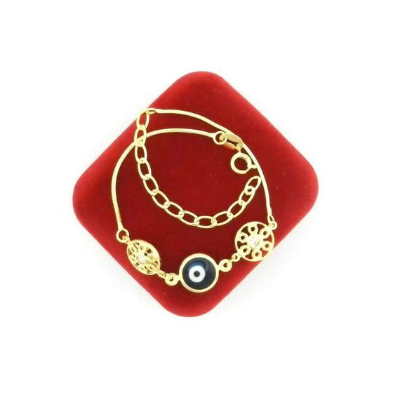 Imagem de Pulseira Feminina 17A22Cm 1Mm Olho Grego Folheada Ouro Pl493