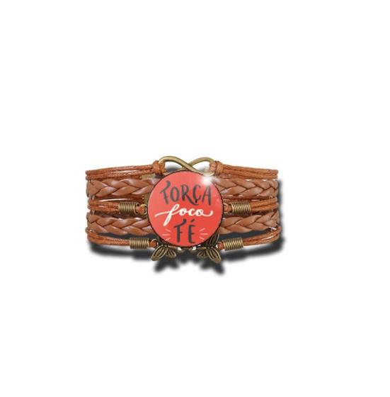 Imagem de Pulseira Feminina Ajustável com a frase "Foco Força e Fé"
