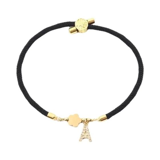 Imagem de Pulseira Feminina Ajustável Com Pavê Cúbico A-Z Inicial Estrela Coração Flor Corda Joia Presente