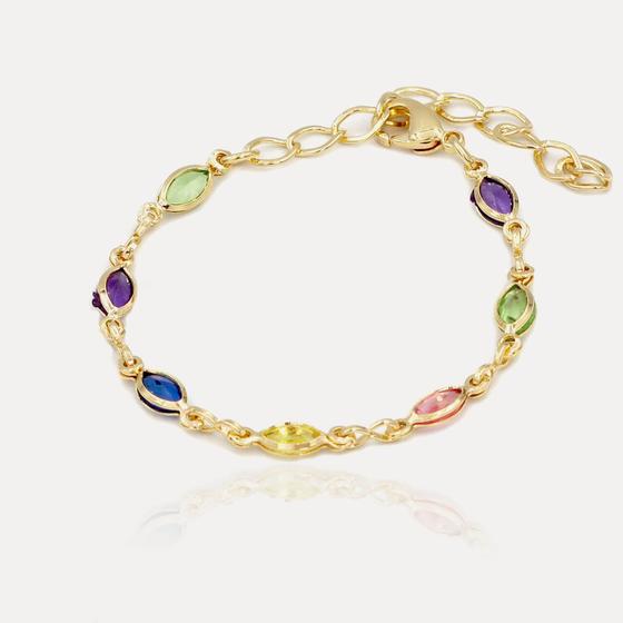 Imagem de Pulseira Feminina Banhado Ouro 18k Navete Color Linha Gold