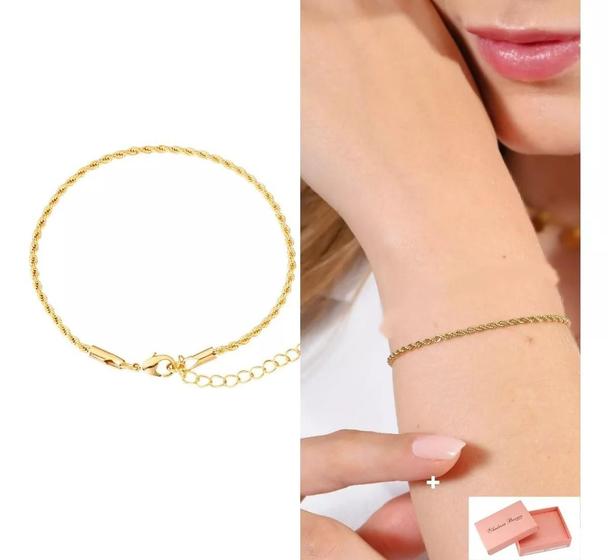 Imagem de Pulseira Feminina Cordão Trançado Banhado à Ouro 18k