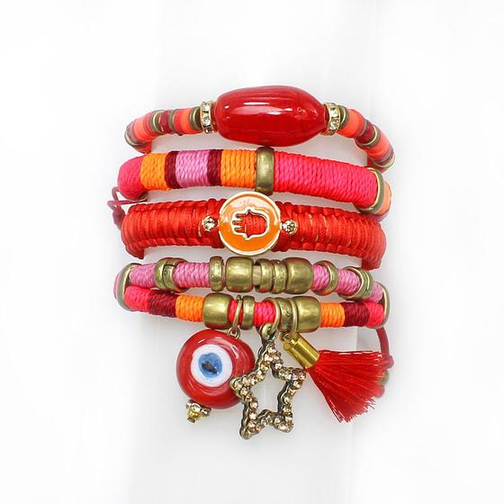 Imagem de Pulseira  Feminina, Cordões Encerados, Pingentes, ZAMAC, ABS  Bijuteria Fina CamargoMarkiori  PX-3723