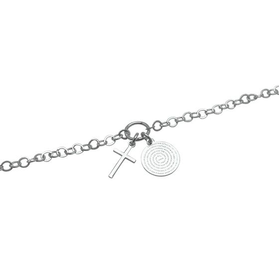 Imagem de Pulseira Feminina Crucifixo Medalha Pai Nosso de Prata 925