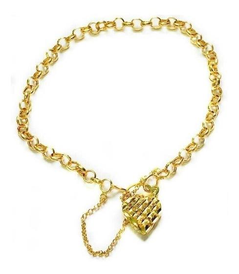 Imagem de Pulseira Feminina Portuguesa Ouro 18k Coração Garantia