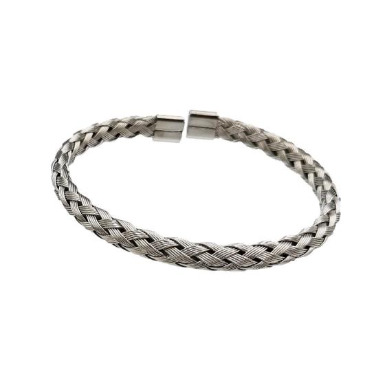 Imagem de Pulseira Feminina Trançadas Bracelete Prego Moda Aço Inox