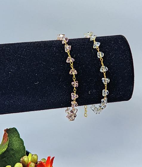 Imagem de Pulseira Feminino Adulto Infantil com Pedras Cristais Zircônias Folheado Ouro Branco Rose Tendência Moda