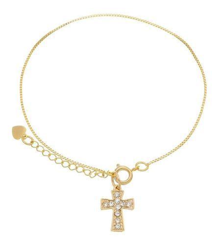 Imagem de Pulseira Folheada Com Pingente Em Cruz Strass